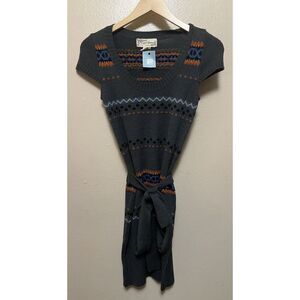 Flying Tomato Sweater Tunic Dress Fair Isle Cap Sleeve Waist Tie Women's S NWT